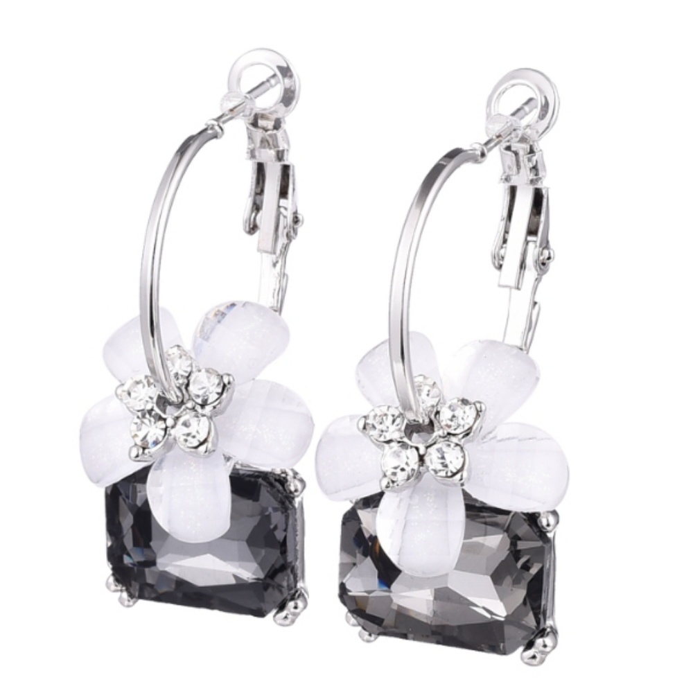 Cherry Blossom Flower Sparkly Rhinestone Hoop Drop - Picture 3 of 5